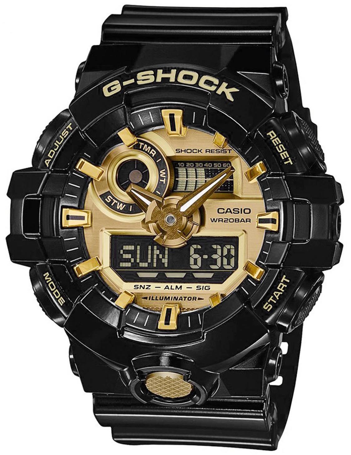 Milestone definitive Multiplikation G-Shock ur i sort med guldfarvet display - Casio G-Shock GA-710GB-1AER